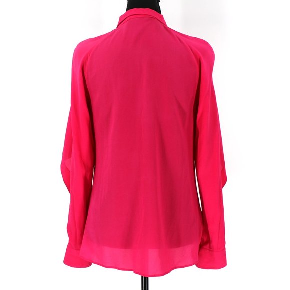 Valentino Hot Pink Silk Button Down Long Sleeve Blouse 42 Satin Shirt Small - Picture 6 of 8